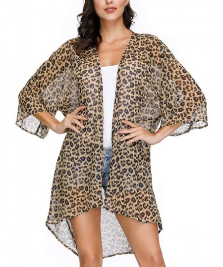 Cover-Ups Women's Chiffon Loose Kimono Cardigan Swimsuit Cover UPS Plus Size - Deep Brown - CH18A8D54SA