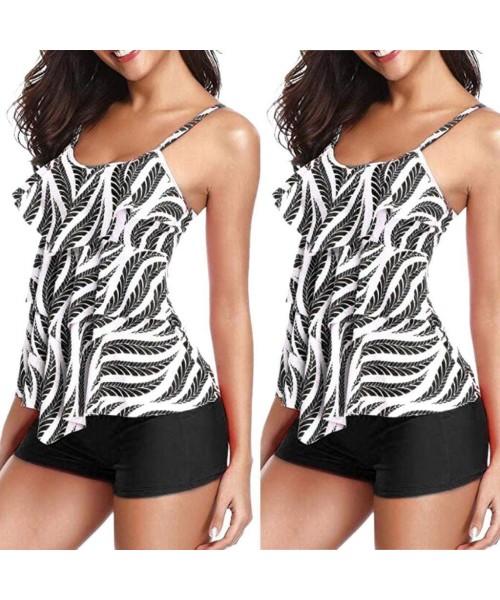 Racing Women 2 Piece Flounce Printed Top with Boyshorts Tankini Swimwear Bikini Set Women Swimsuit Fashion 2020 - White - CL1...