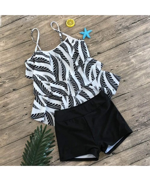 Racing Women 2 Piece Flounce Printed Top with Boyshorts Tankini Swimwear Bikini Set Women Swimsuit Fashion 2020 - White - CL1...