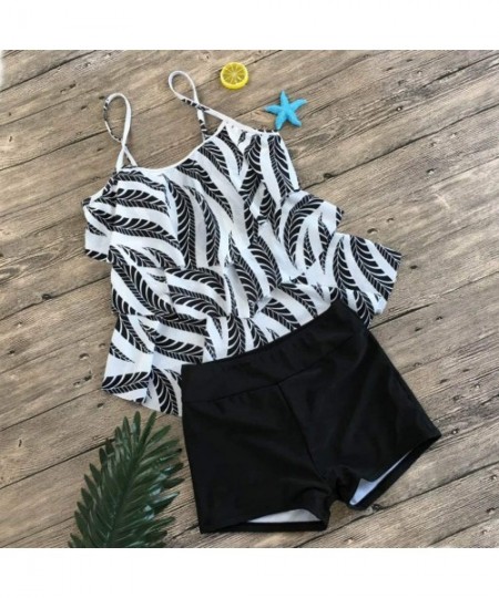 Racing Women 2 Piece Flounce Printed Top with Boyshorts Tankini Swimwear Bikini Set Women Swimsuit Fashion 2020 - White - CL1...