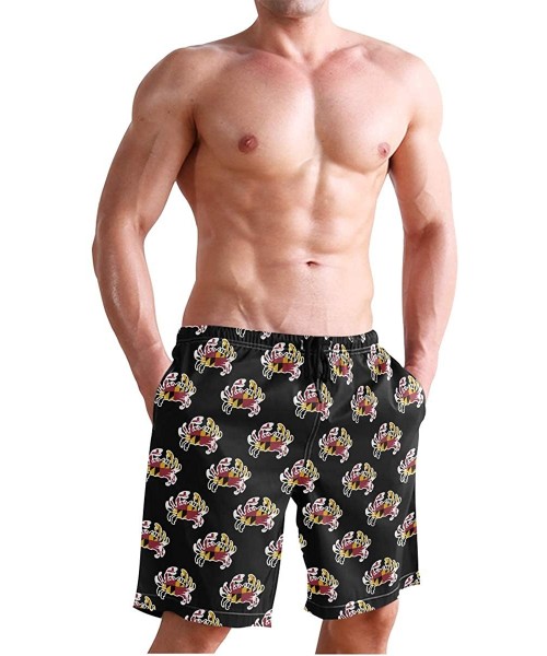 Board Shorts Men's Quick Dry Swim Trunks with Pockets Beach Board Shorts Bathing Suits - Maryland Crab Flag - C619529WLWH