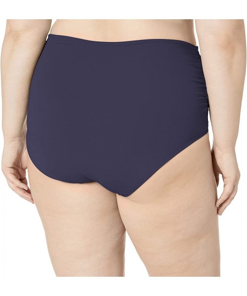 Bottoms Women's Plus Size High Waist Fold Over Double Lined Bikini Swim Bottom - Navy - CX18ZQ77NKZ