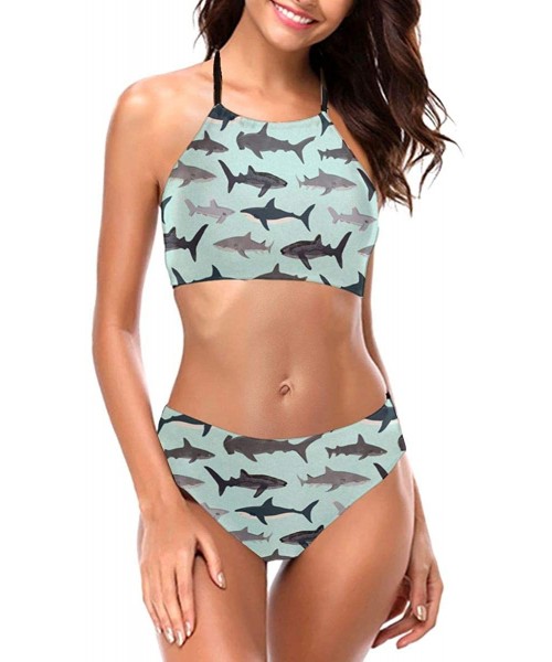 Sets Women's Girls Bikini Set Padded Beachwear Swimsuit with Tie Side Bottom - Plage Marvel Sharks - CD196SL7LHH