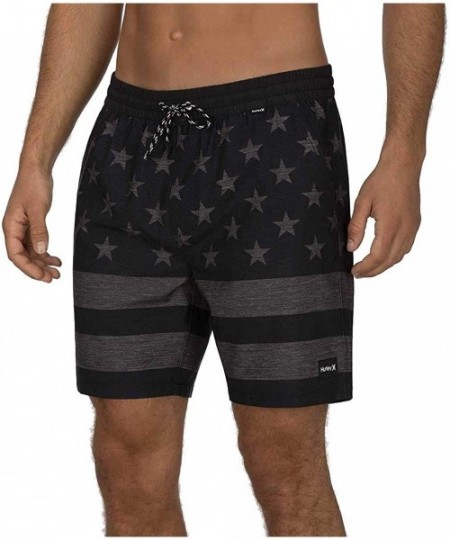 Trunks Men's Patriot USA 18" Inch Elastic Waist Volley Swim Short - Black - C918WEZQ8TA