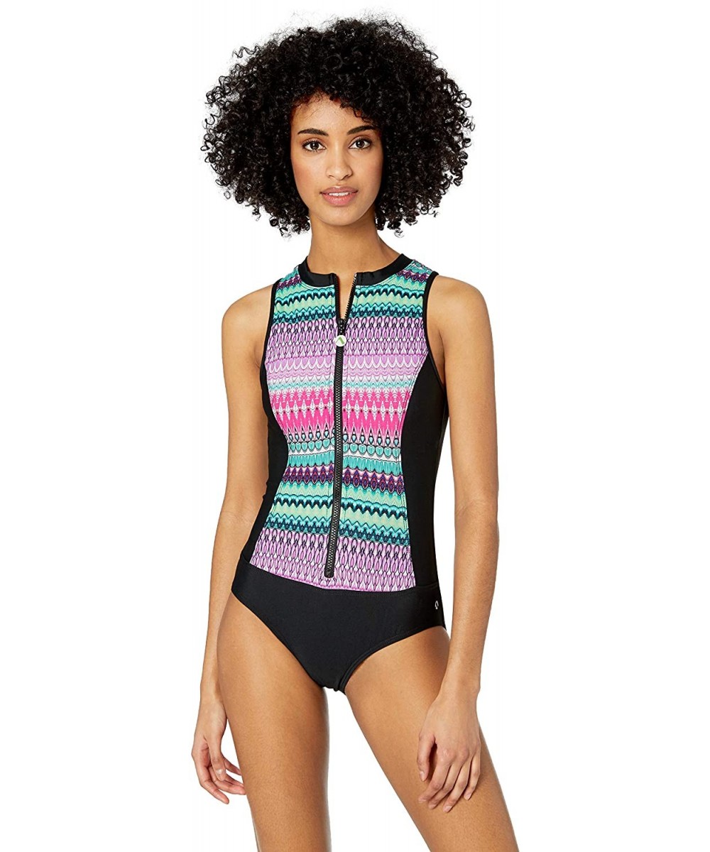 One-Pieces Women's Malibu Zip One Piece Swimsuit - Horizon Lines Multi - CA18HLLHQ4G