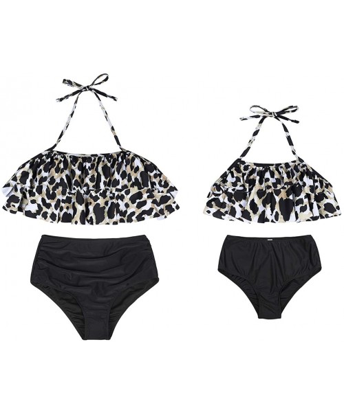 Sets Mother and Daughter Swimwear Family Matching Swimsuit Mamy and Me Two Pieces High Waist Falbala Bikini Sets - Black-03 0...