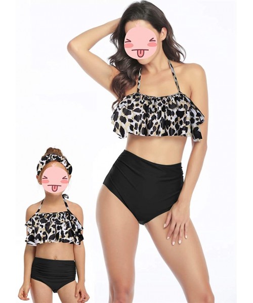 Sets Mother and Daughter Swimwear Family Matching Swimsuit Mamy and Me Two Pieces High Waist Falbala Bikini Sets - Black-03 0...