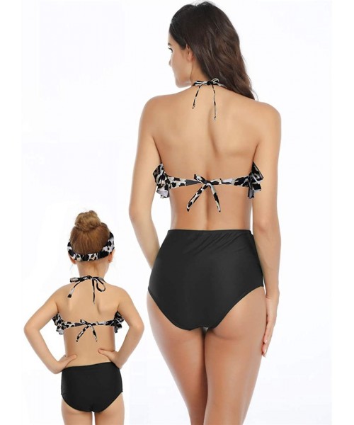 Sets Mother and Daughter Swimwear Family Matching Swimsuit Mamy and Me Two Pieces High Waist Falbala Bikini Sets - Black-03 0...