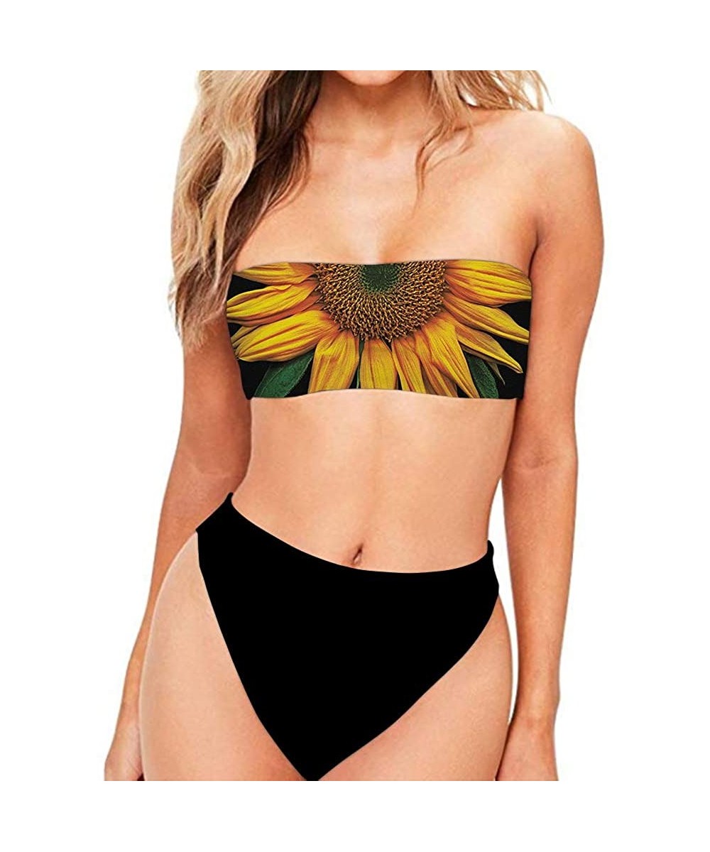 Sets Women's Strapless Bra Horizontal Bandeau Bikini Bottom Set Swimsuit S-XXL - Sunflower - C818QSLRS7K