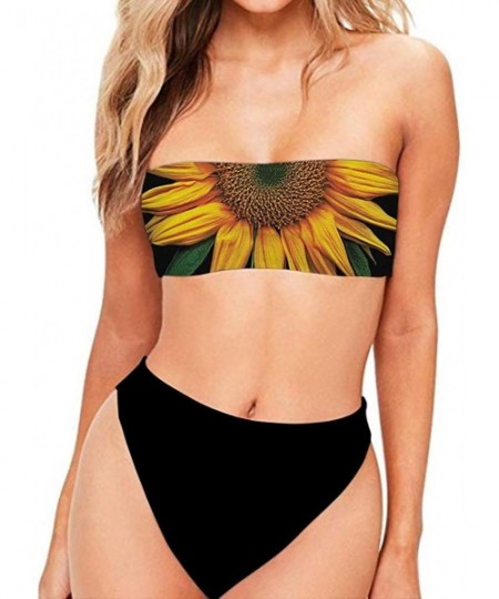 Sets Women's Strapless Bra Horizontal Bandeau Bikini Bottom Set Swimsuit S-XXL - Sunflower - C818QSLRS7K