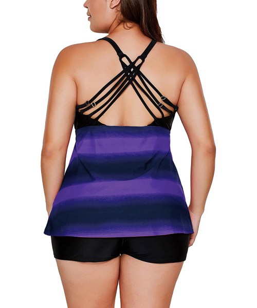 Sets Womens Plus Size Swimsuit Halter Tankini Top and Skort Bottom Set Bathing Suits - N4-purple - CL198UO0UKS