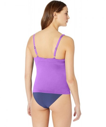 Tops Women's Twist Front Underwire Cup Sized Tankini Swim Top - Purple - CQ18KODIIRL