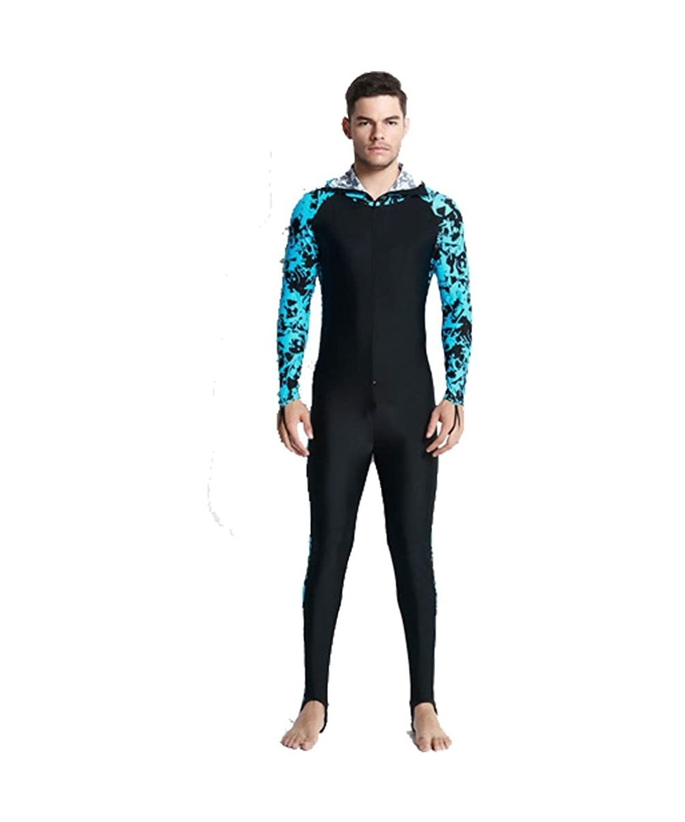 Rash Guards Surfing Swimsuits for Women Men One Piece Long Sleeve Sun Protection Rash Guard Suit Blue Floral Pattern - Men - ...