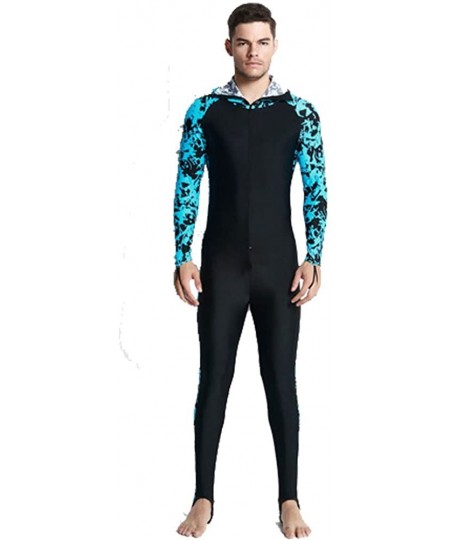 Rash Guards Surfing Swimsuits for Women Men One Piece Long Sleeve Sun Protection Rash Guard Suit Blue Floral Pattern - Men - ...