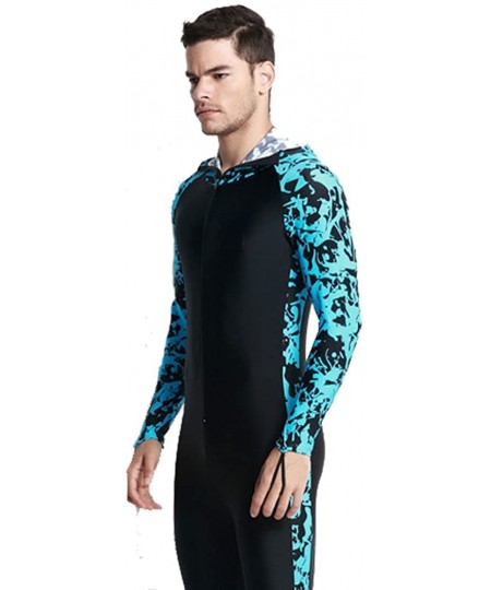 Rash Guards Surfing Swimsuits for Women Men One Piece Long Sleeve Sun Protection Rash Guard Suit Blue Floral Pattern - Men - ...