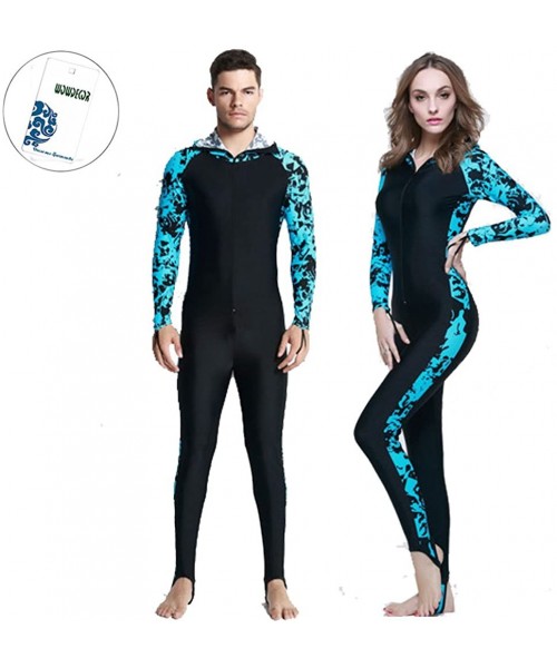 Rash Guards Surfing Swimsuits for Women Men One Piece Long Sleeve Sun Protection Rash Guard Suit Blue Floral Pattern - Men - ...