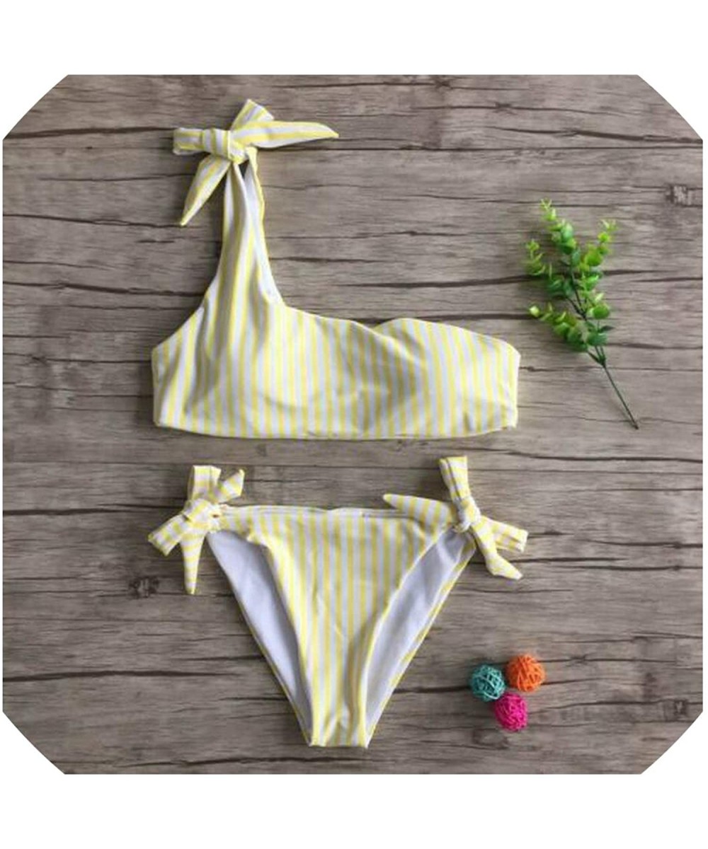 Sets Women Striped Bikini One Shoulder Swimsuit Bandage Swimwear Female Bathing Suit Girls Summer Beachwear Biquini - Yellow ...