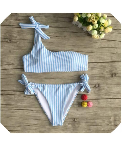 Sets Women Striped Bikini One Shoulder Swimsuit Bandage Swimwear Female Bathing Suit Girls Summer Beachwear Biquini - Yellow ...