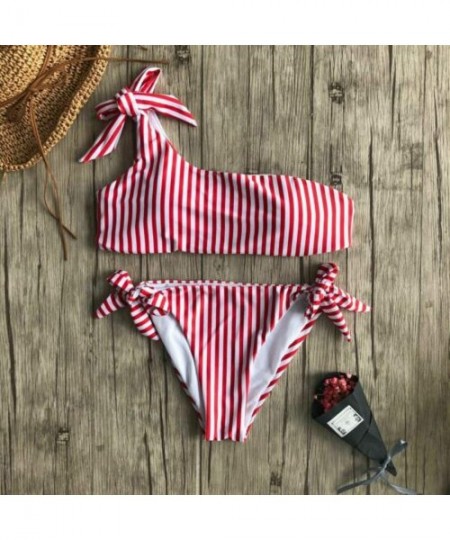 Sets Women Striped Bikini One Shoulder Swimsuit Bandage Swimwear Female Bathing Suit Girls Summer Beachwear Biquini - Yellow ...