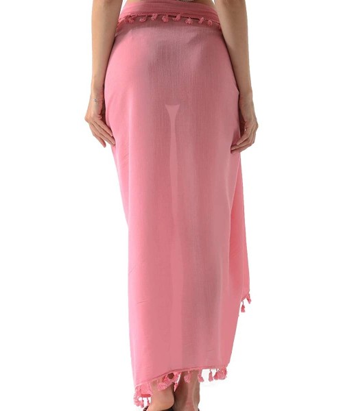 Cover-Ups Beach Sarong Pareo Womens Semi-Sheer Swimwear Cover Ups Short Skirt with Tassels - 21-pink-long - CB18S82SR5Y