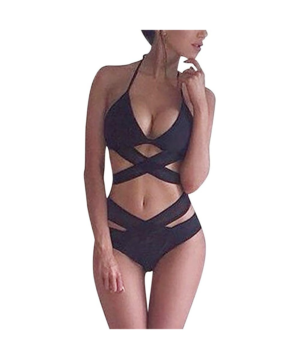 One-Pieces Swimwear for Womens Summer Beach Sexy High Cut One Piece Funny Bathing Suit Monokini Beachwear Tankini Bikini Blac...