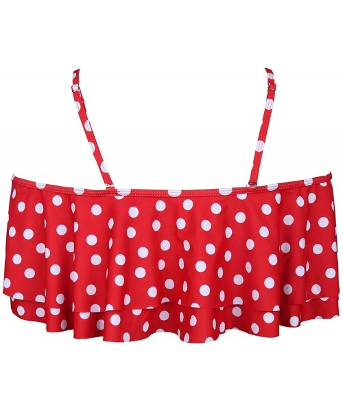 Sets Women Flounce Swimsuit Off Shoulder Ruffled Chic Bikini Tops - Red Dot-1 - CS196507NA3