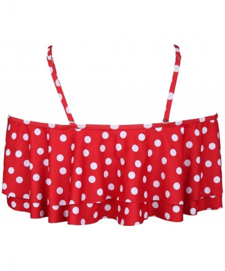 Sets Women Flounce Swimsuit Off Shoulder Ruffled Chic Bikini Tops - Red Dot-1 - CS196507NA3