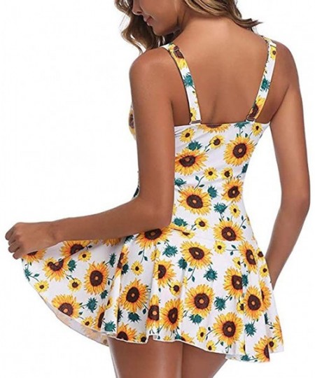 One-Pieces Plus Size Swimdress-Women's Plus Size Print Swimdress One Piece Swimsuit - Yellow - CK194MU85Z7