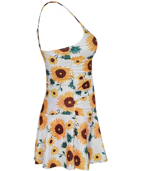 One-Pieces Plus Size Swimdress-Women's Plus Size Print Swimdress One Piece Swimsuit - Yellow - CK194MU85Z7