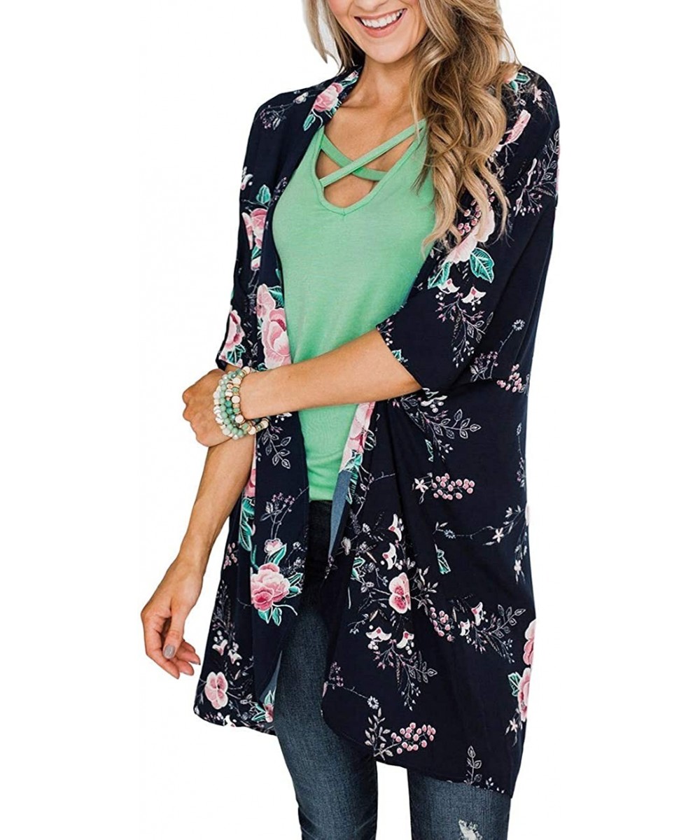 Cover-Ups Womens Kimonos Sheer Chiffon Floral Cardigan Cover up - Fl83 - CG194CWNQCI