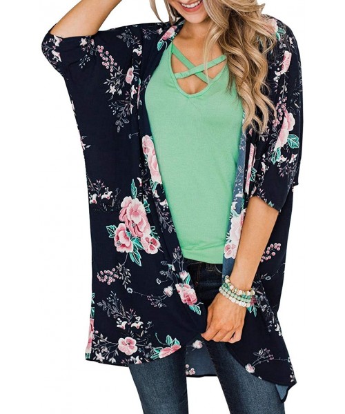 Cover-Ups Womens Kimonos Sheer Chiffon Floral Cardigan Cover up - Fl83 - CG194CWNQCI