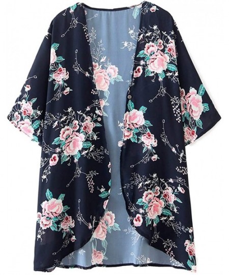 Cover-Ups Womens Kimonos Sheer Chiffon Floral Cardigan Cover up - Fl83 - CG194CWNQCI