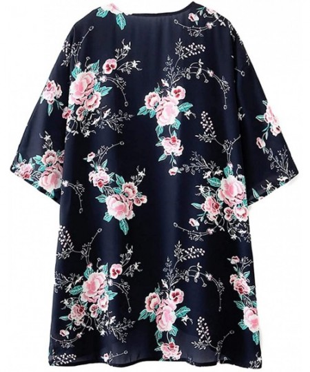 Cover-Ups Womens Kimonos Sheer Chiffon Floral Cardigan Cover up - Fl83 - CG194CWNQCI