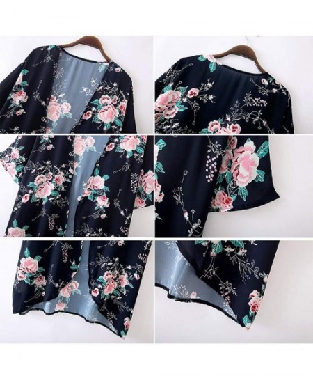 Cover-Ups Womens Kimonos Sheer Chiffon Floral Cardigan Cover up - Fl83 - CG194CWNQCI