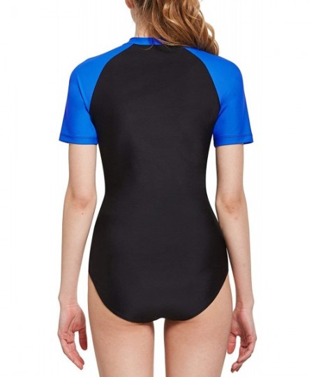 Rash Guards Women's Long Sleeve One Piece Sun Protection Rash Guard Rashguard UPF 50+ Wetsuit Swimsuit - 4-black/Blue - CP194...