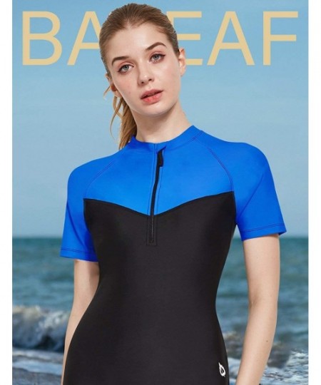 Rash Guards Women's Long Sleeve One Piece Sun Protection Rash Guard Rashguard UPF 50+ Wetsuit Swimsuit - 4-black/Blue - CP194...