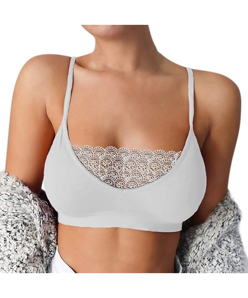 Tops Sexy Women Elastic Cage Bra Lace Camisole Tank Tops Bra Bustier - White - CL195KHZKXU