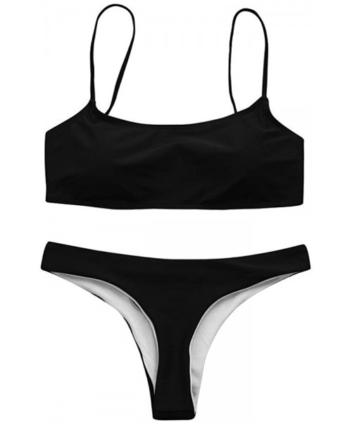 Sets Women's Sexy Bandeau Bikini Set Push Up Paded Two-Piece Swimwear Thong Brazilian Bathing Suit - A-black - CW1903497X5