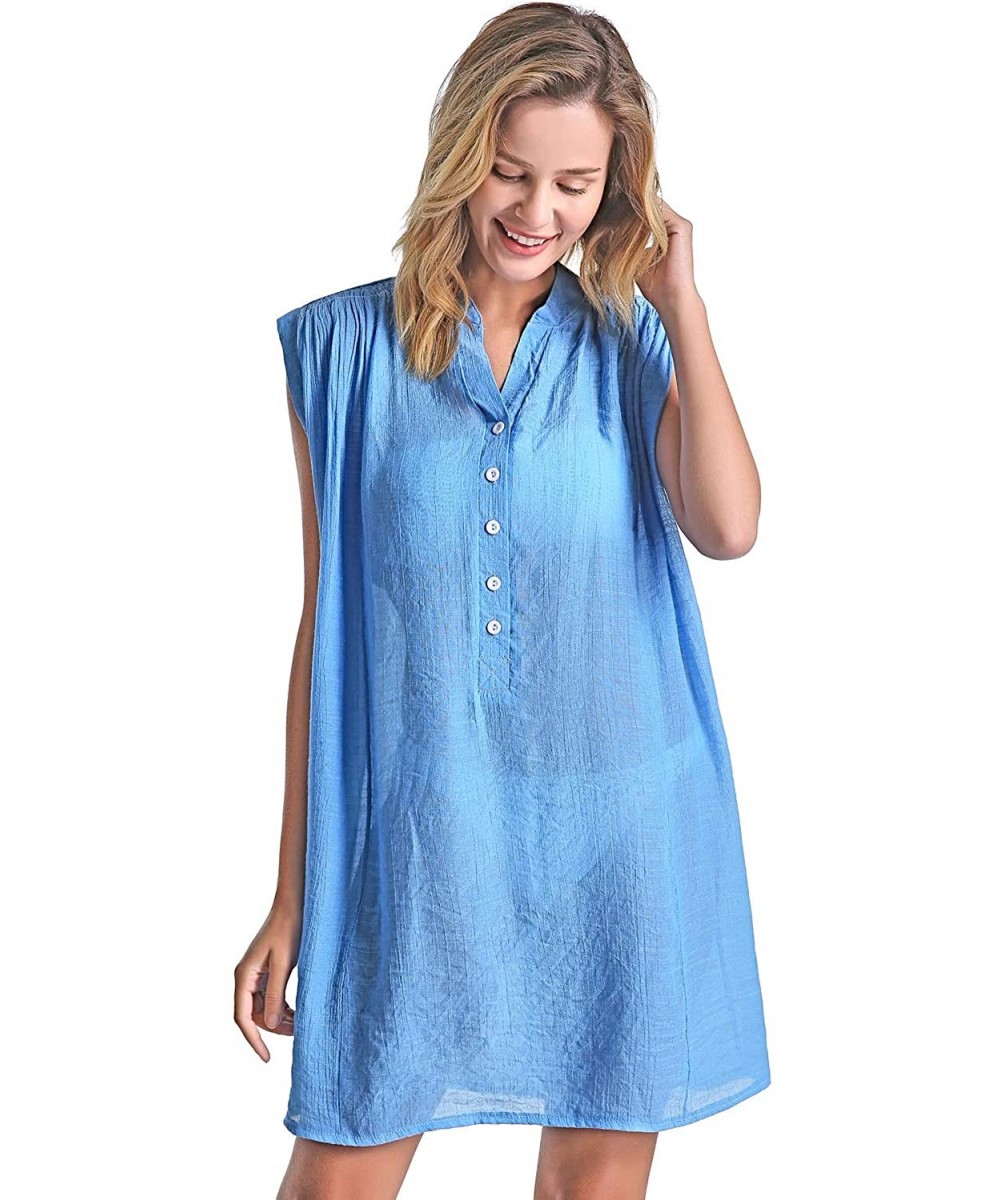 Cover-Ups Beach Cover Up Shirt for Women Sleeveless Swing Dress Plus Bathing Suit Swimwear - Skyblue - CS196OZZ8Q7