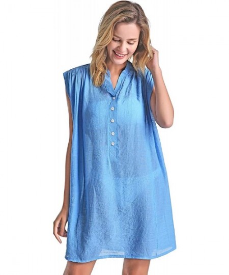 Cover-Ups Beach Cover Up Shirt for Women Sleeveless Swing Dress Plus Bathing Suit Swimwear - Skyblue - CS196OZZ8Q7