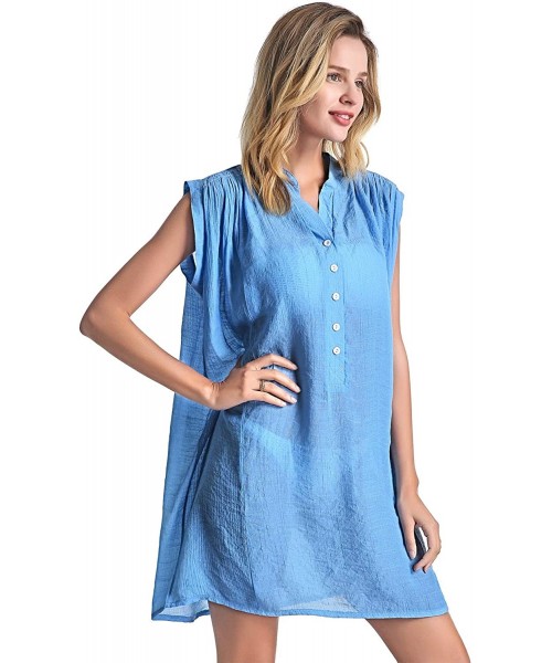 Cover-Ups Beach Cover Up Shirt for Women Sleeveless Swing Dress Plus Bathing Suit Swimwear - Skyblue - CS196OZZ8Q7