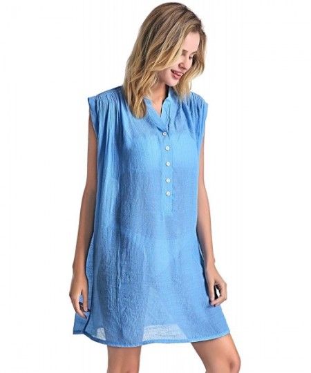 Cover-Ups Beach Cover Up Shirt for Women Sleeveless Swing Dress Plus Bathing Suit Swimwear - Skyblue - CS196OZZ8Q7