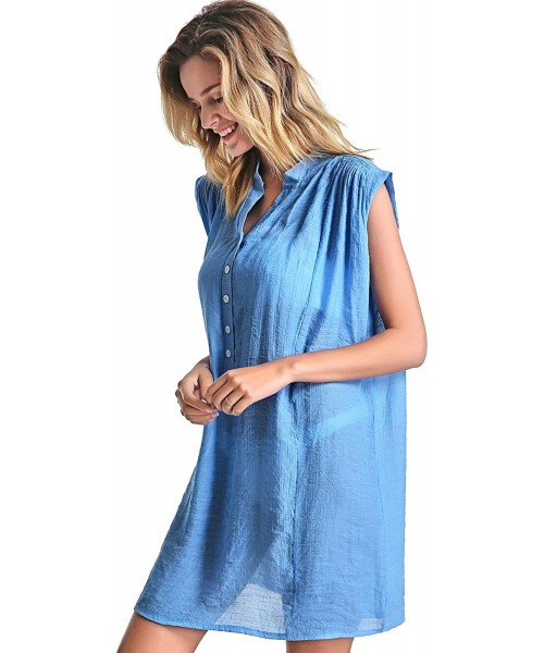 Cover-Ups Beach Cover Up Shirt for Women Sleeveless Swing Dress Plus Bathing Suit Swimwear - Skyblue - CS196OZZ8Q7