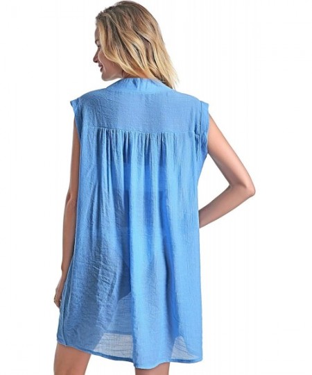 Cover-Ups Beach Cover Up Shirt for Women Sleeveless Swing Dress Plus Bathing Suit Swimwear - Skyblue - CS196OZZ8Q7