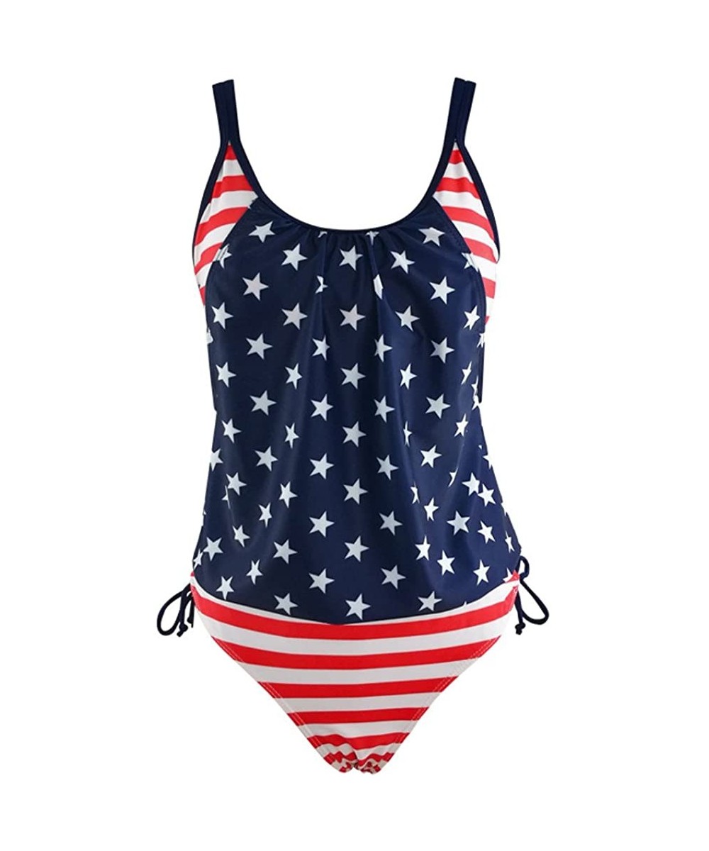 Racing Womens Tankini Top Boyshorts 2 Pieces Swimsuits Sports Bathing Suit Criss Cross Back American Flag Stars Plus Size - U...