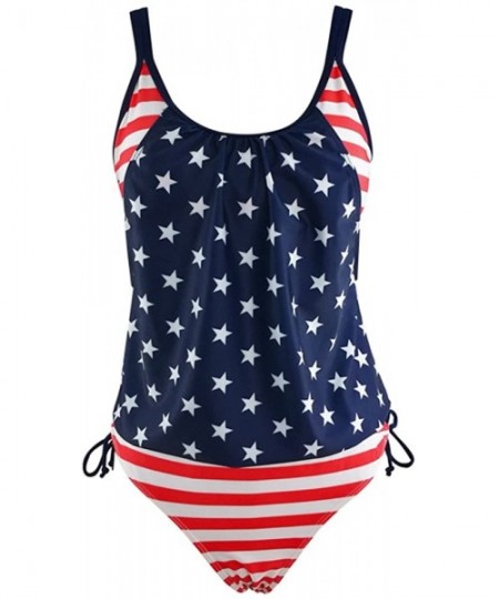 Racing Womens Tankini Top Boyshorts 2 Pieces Swimsuits Sports Bathing Suit Criss Cross Back American Flag Stars Plus Size - U...