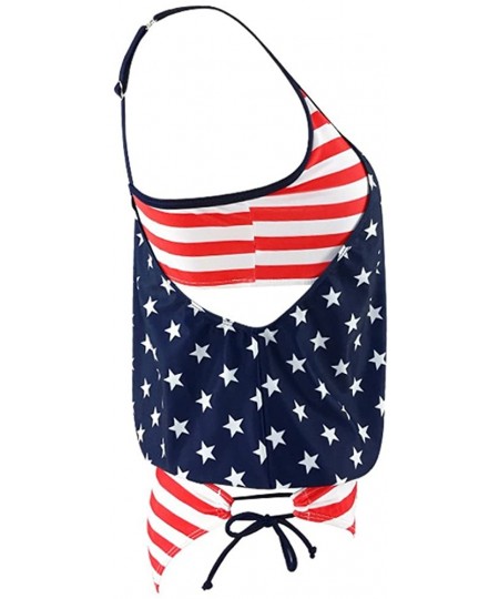 Racing Womens Tankini Top Boyshorts 2 Pieces Swimsuits Sports Bathing Suit Criss Cross Back American Flag Stars Plus Size - U...