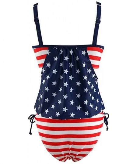 Racing Womens Tankini Top Boyshorts 2 Pieces Swimsuits Sports Bathing Suit Criss Cross Back American Flag Stars Plus Size - U...