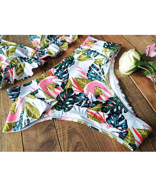 Sets Women High Waisted Swimsuit Ruffle V Neck Bikini Two Pieces Swimwear - Print 19 - CA19DE947I0