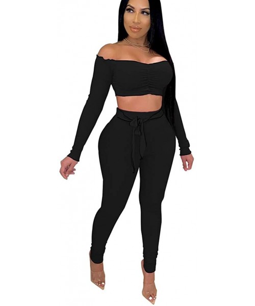 Cover-Ups Women's Sexy 2 Piece Outfits Off Shoulder Crop Tops + Split Bodycon Long Pants Set Tracksuit - Long Sleeve-black - ...